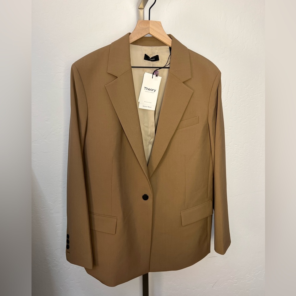 NWT Theory "Truffle" Traceable Wool Boyfriend Style Single Button Closure Blazer - Picture 5 of 14